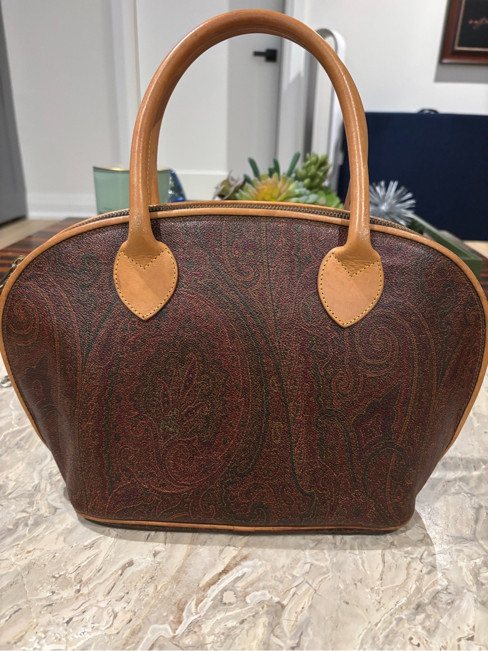 Etro Brown Paisley Leather Trim Satchel bag